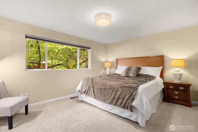 bedroom with baseboards and carpet