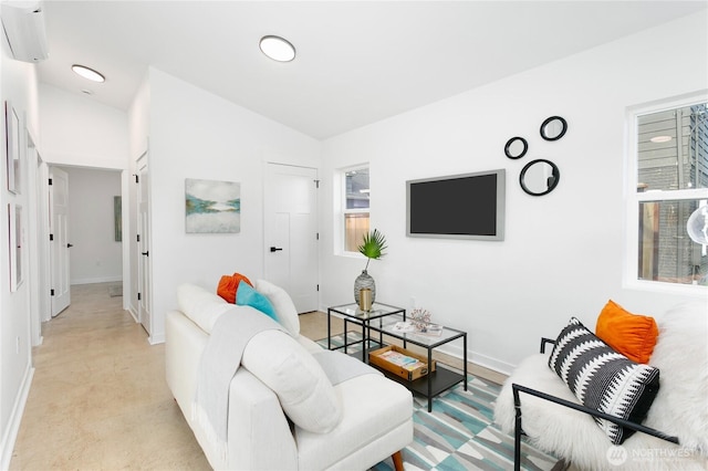 2805 S 11th St, Tacoma, WA 98405 - living room with baseboards, lofted ceiling, and light carpet