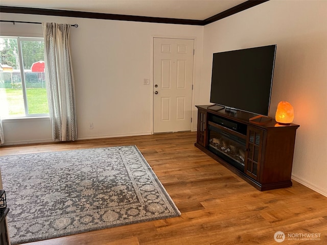 234 Mill Rd, Sequim, WA 98382 - living area with ornamental molding, wood finished floors, and baseboards