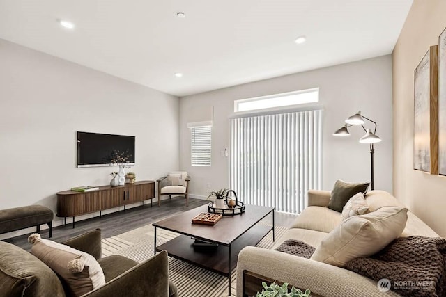 14707 87th Ave SE Unit Ff5, Snohomish, WA 98296 - living area featuring plenty of natural light, wood finished floors, and recessed lighting