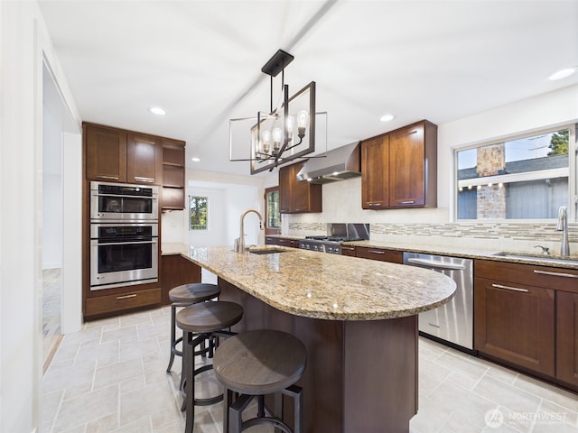 11242 Fremont Ave N Unit B, Seattle, WA 98133 - kitchen featuring stainless steel appliances, extractor fan, open shelves, backsplash, and recessed lighting