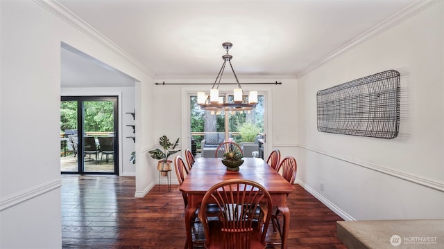 4017 239th Pl SE, Sammamish, WA 98029 - dining space with a chandelier, wood-type flooring, crown molding, and baseboards