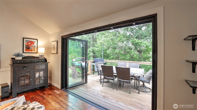 4017 239th Pl SE, Sammamish, WA 98029 - doorway with lofted ceiling and hardwood / wood-style flooring