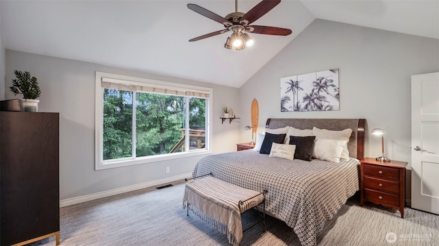 4017 239th Pl SE, Sammamish, WA 98029 - bedroom with high vaulted ceiling, baseboards, and ceiling fan