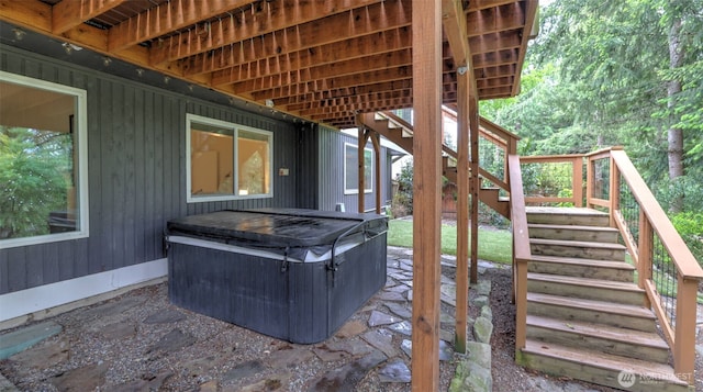 4017 239th Pl SE, Sammamish, WA 98029 - view of patio with stairway, a hot tub, and a wooden deck