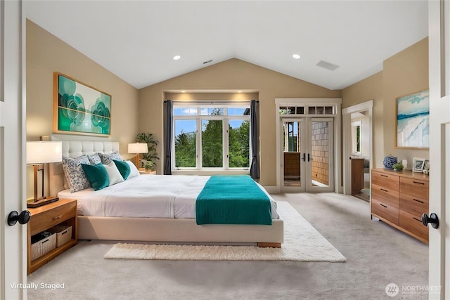4155 212th Way SE, Sammamish, WA 98075 - bedroom featuring vaulted ceiling, access to outside, and light carpet
