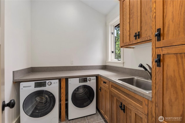 4155 212th Way SE, Sammamish, WA 98075 - washroom featuring separate washer and dryer, cabinet space, and tile patterned floors