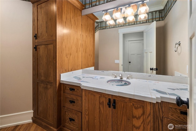 4155 212th Way SE, Sammamish, WA 98075 - bathroom with wood finished floors, vanity, and baseboards