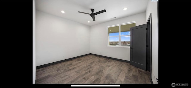 3312 Bing St, West Richland, WA 99353 - unfurnished room with ceiling fan, wood finished floors, recessed lighting, and baseboards