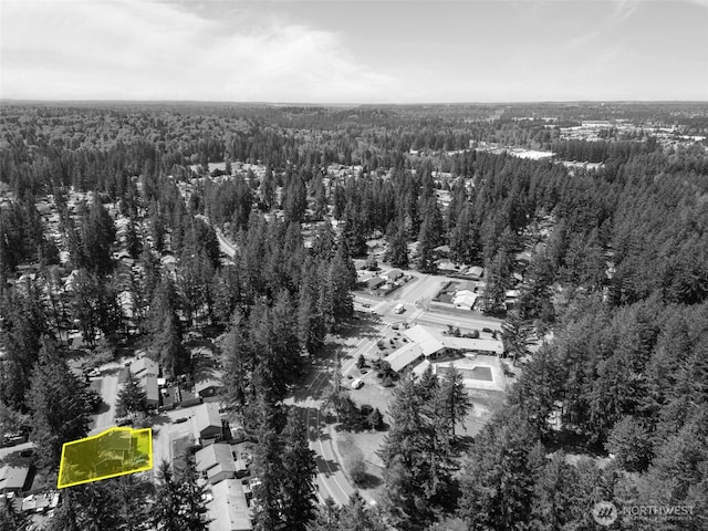 aerial view of property's location with a forest and property parcel outlined