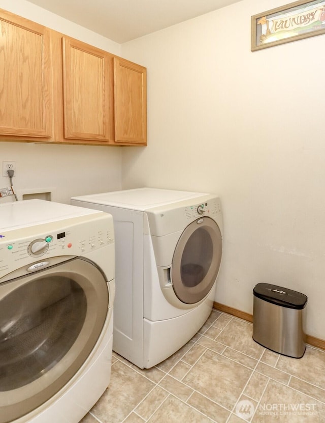 2507 Green Ct SW, Olympia, WA 98512 - clothes washing area featuring cabinet space, separate washer and dryer, and baseboards