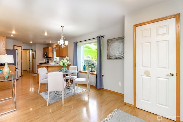 2507 Green Ct SW, Olympia, WA 98512 - dining space featuring a chandelier, light wood-type flooring, baseboards, and recessed lighting