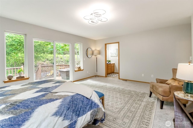 2507 Green Ct SW, Olympia, WA 98512 - bedroom featuring access to outside, baseboards, light colored carpet, and ensuite bath