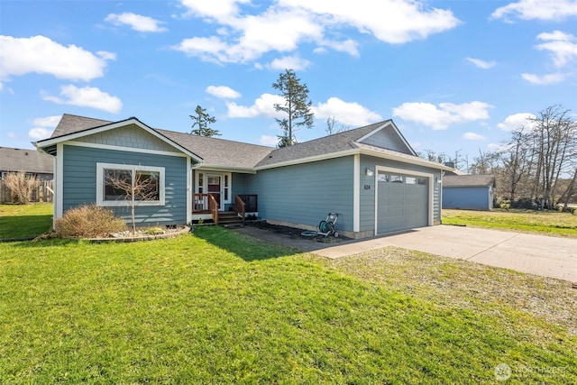 626 Duck Lake Dr SE, Ocean Shores, WA 98569 - single story home featuring a garage, concrete driveway, a front lawn, and a shingled roof