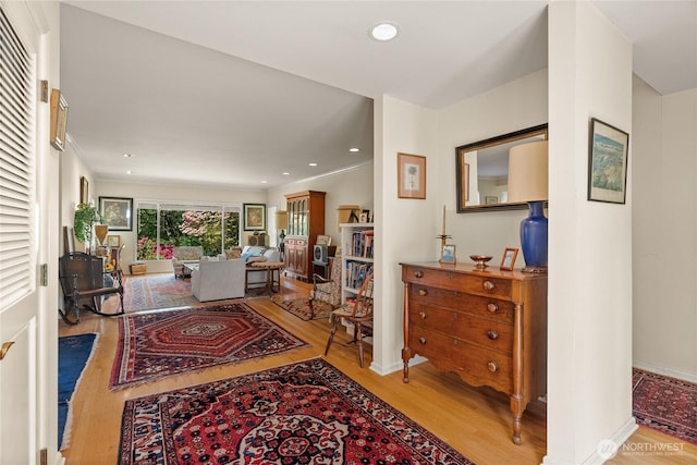 16 Loch Ln SW, Lakewood, WA 98499 - corridor with wood finished floors, recessed lighting, baseboards, and ornamental molding