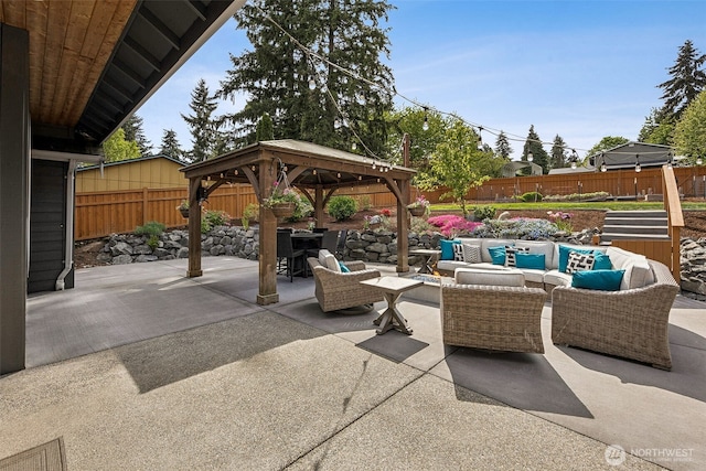 9402 72nd Ave E, Puyallup, WA 98371 - view of patio featuring an outdoor living space, a gazebo, and a fenced backyard