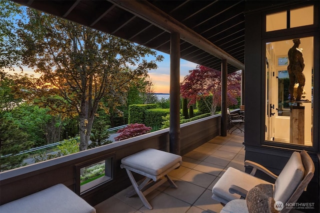 10208 47th Ave SW, Seattle, WA 98146 - patio terrace at dusk with a balcony and a water view
