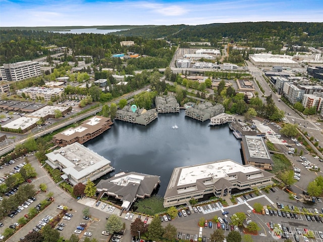 7 Lake Bellevue Dr Unit 109, Bellevue, WA 98005 - aerial view of property and surrounding area featuring a large body of water and a forest