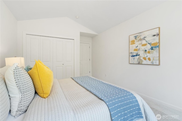 22309 1st Dr SE, Bothell, WA 98021 - bedroom with lofted ceiling, carpet floors, a closet, and baseboards