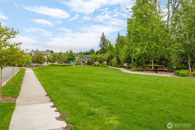 view of property's community with a yard