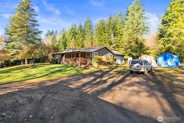15010 NE 403rd St, Amboy, WA 98601 - view of front of property featuring a porch, a front lawn, and driveway