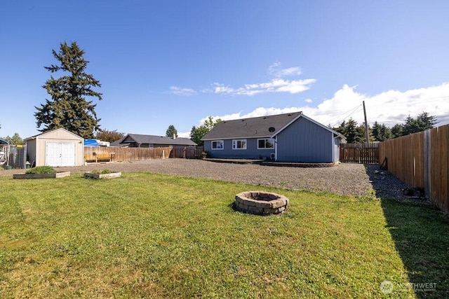 301 E Silberhorn Rd, Sequim, WA 98382 - view of yard with an outdoor fire pit, a shed, and an outdoor structure