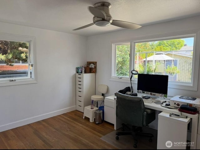 4808 38th Ave SW, Seattle, WA 98126 - office with a ceiling fan, healthy amount of natural light, wood finished floors, and baseboards