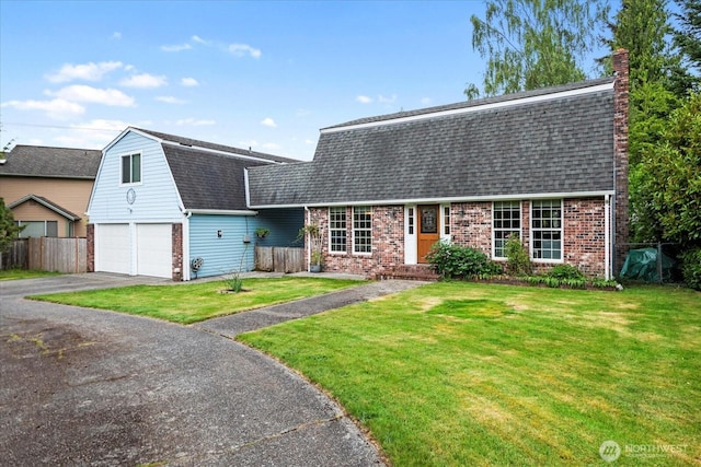 17910 Spruce Way, Lynnwood, WA 98037 - dutch colonial featuring roof with shingles, brick siding, driveway, and a chimney