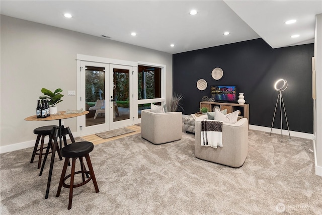 16250 SE Lake Moneysmith, Auburn, WA 98092 - living area featuring recessed lighting, baseboards, french doors, and carpet flooring