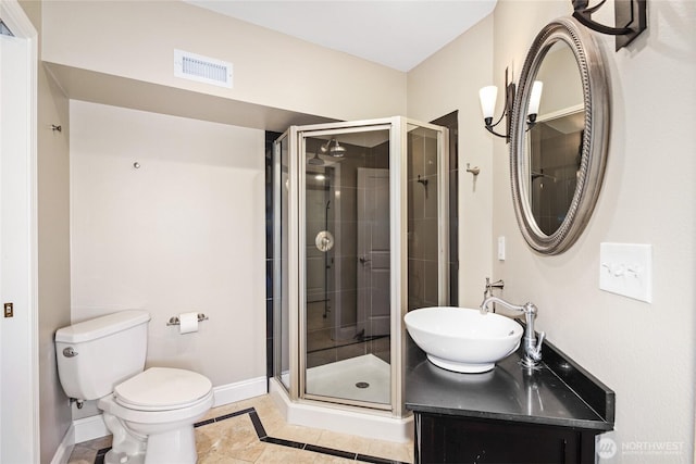 2815 211th Ave E, Lake Tapps, WA 98391 - bathroom with a shower stall, vanity, and tile patterned floors