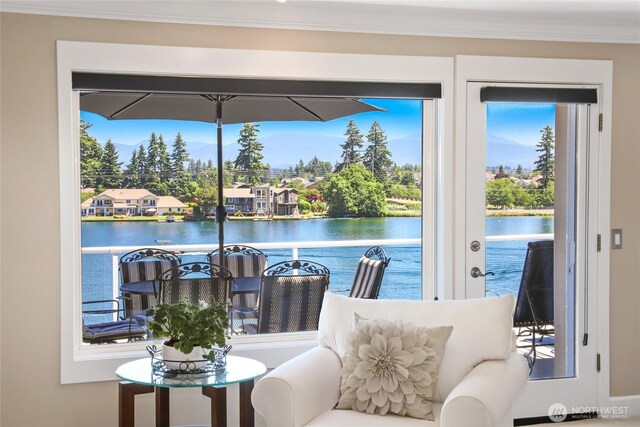 2815 211th Ave E, Lake Tapps, WA 98391 - living area with a water view and ornamental molding