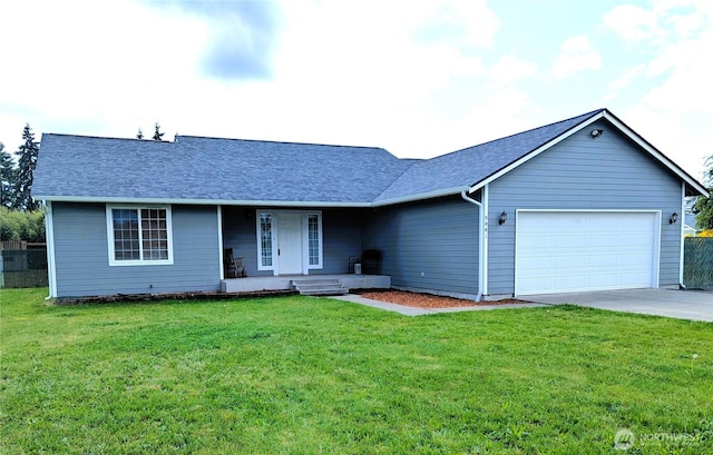 9441 180th Way SW, Rochester, WA 98579 - ranch-style home with covered porch, a garage, driveway, a front lawn, and roof with shingles