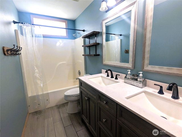 9441 180th Way SW, Rochester, WA 98579 - full bathroom with toilet, shower / bathtub combination with curtain, and double vanity