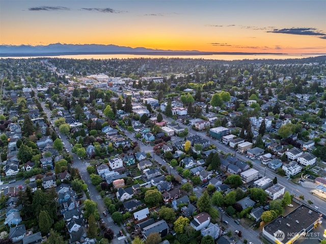 aerial view at dusk of a mountain view