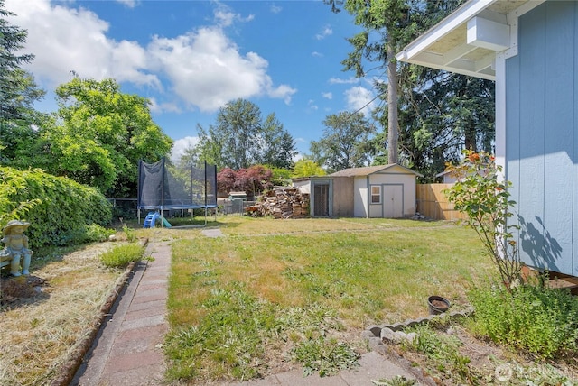 7412 E E St, Tacoma, WA 98404 - view of yard featuring a trampoline and a storage unit