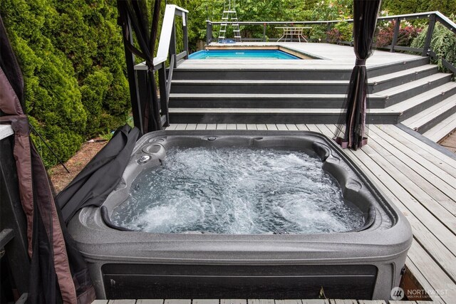 16016 NE 41st St, Vancouver, WA 98628 - view of pool featuring a deck, stairway, and an outdoor hot tub