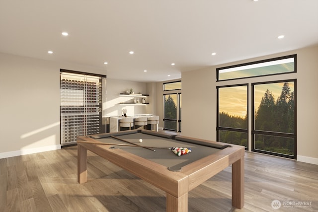 2970 96th Ave NE, Clyde Hill, WA 98004 - playroom with wood finished floors, recessed lighting, baseboards, and billiards