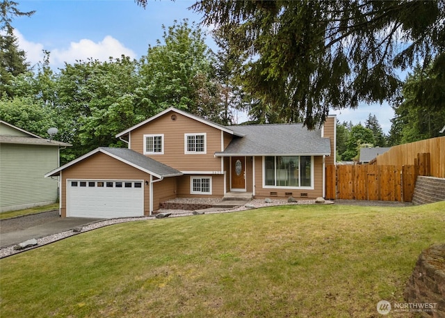 3620 Westminster Dr SE, Port Orchard, WA 98366 - tri-level home with an attached garage, asphalt driveway, a chimney, and roof with shingles