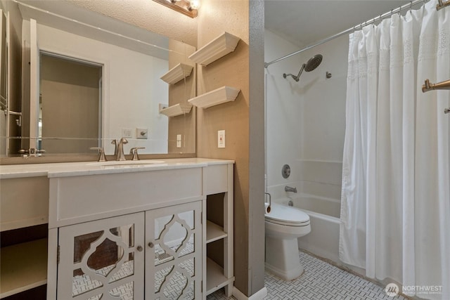 3620 Westminster Dr SE, Port Orchard, WA 98366 - bathroom with vanity, toilet, shower / bathtub combination with curtain, and tile patterned flooring