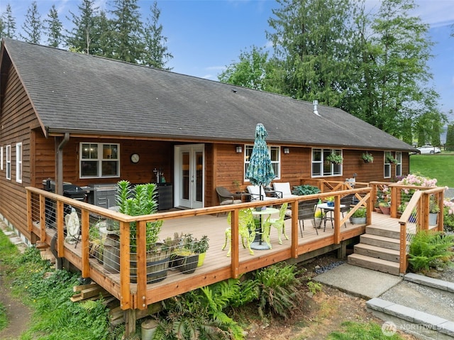 39800 224th Ave SE, Enumclaw, WA 98022 - rear view of property featuring roof with shingles, a deck, and french doors