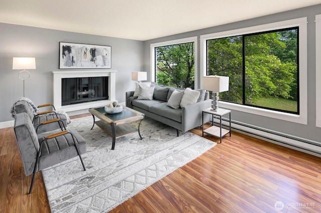 610 Aloha St Unit 303, Seattle, WA 98109 - living area with wood finished floors and a baseboard radiator