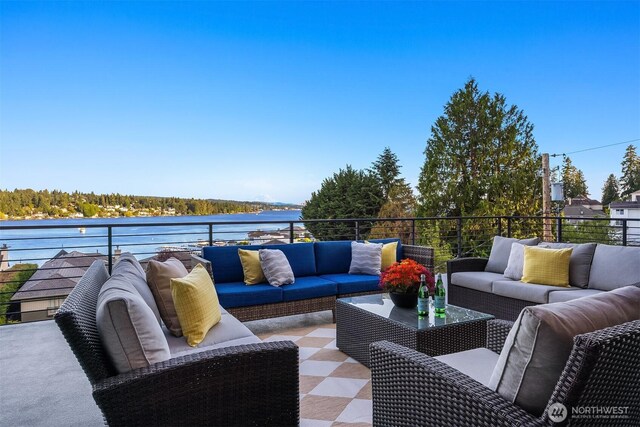 8553 NE Juanita Dr, Kirkland, WA 98034 - patio / terrace featuring outdoor lounge area and a water view