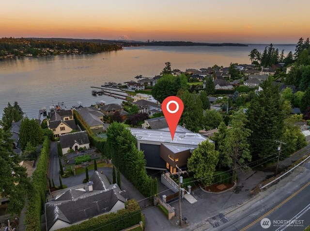 8553 NE Juanita Dr, Kirkland, WA 98034 - aerial view at dusk of a water view and a residential view