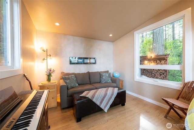 1059 Island Dr, Lummi Island, WA 98262 - living room featuring light wood-style floors, recessed lighting, and baseboards