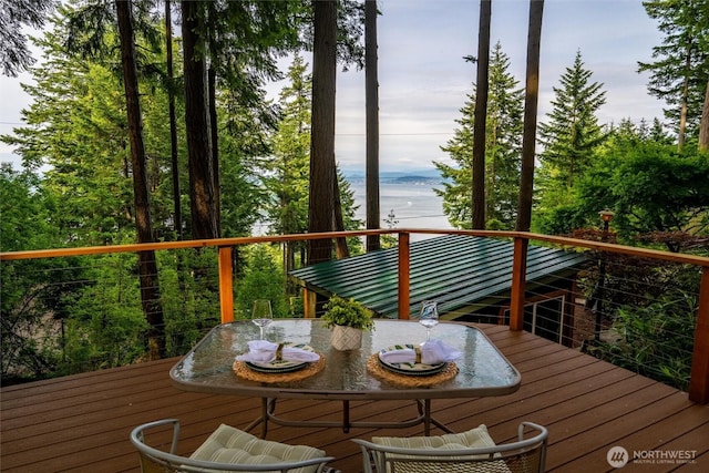 1059 Island Dr, Lummi Island, WA 98262 - deck featuring a water view and outdoor dining space