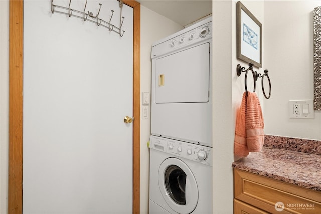 1059 Island Dr, Lummi Island, WA 98262 - laundry area with stacked washing machine and dryer
