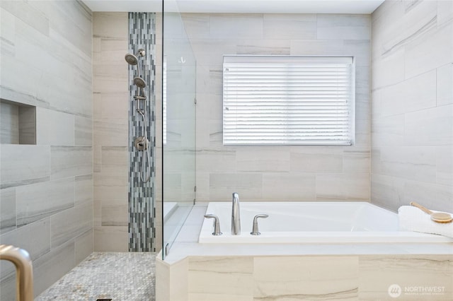 9827 NE 20th St, Bellevue, WA 98004 - bathroom featuring a garden tub and walk in shower