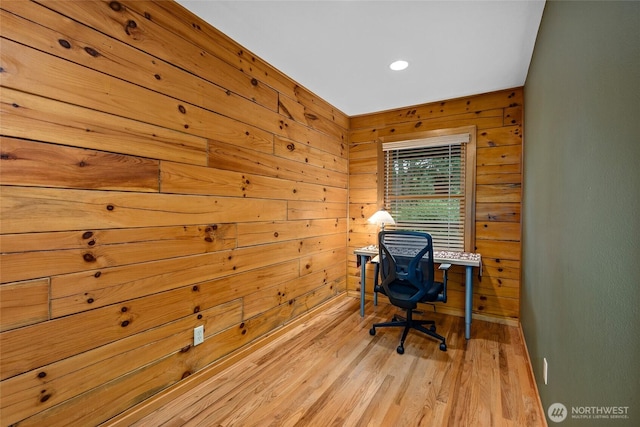 5410 SW 244th St, Vashon, WA 98070 - home office featuring wood finished floors, wood walls, baseboards, and recessed lighting