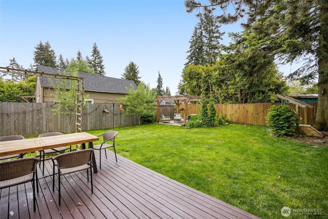 wooden terrace featuring outdoor dining area
