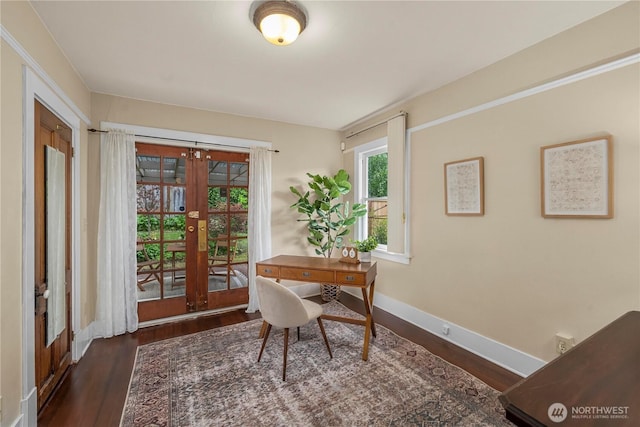 803 N 2nd St, Tacoma, WA 98403 - office area featuring french doors, wood finished floors, and baseboards